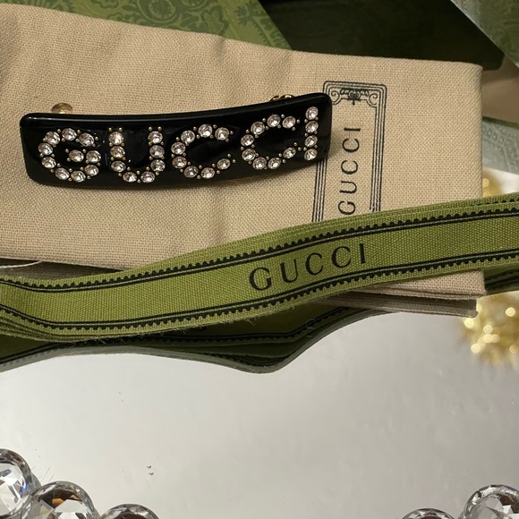 NIB FULL INCLUSION GUCCI CRYSTAL HAIR CLIP BARRETTE TORTOISE RESIN ITALY - Picture 7 of 9